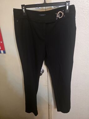 Jones New York Black Stretch Straight-Leg Ankle Pants with Decorative Buckle